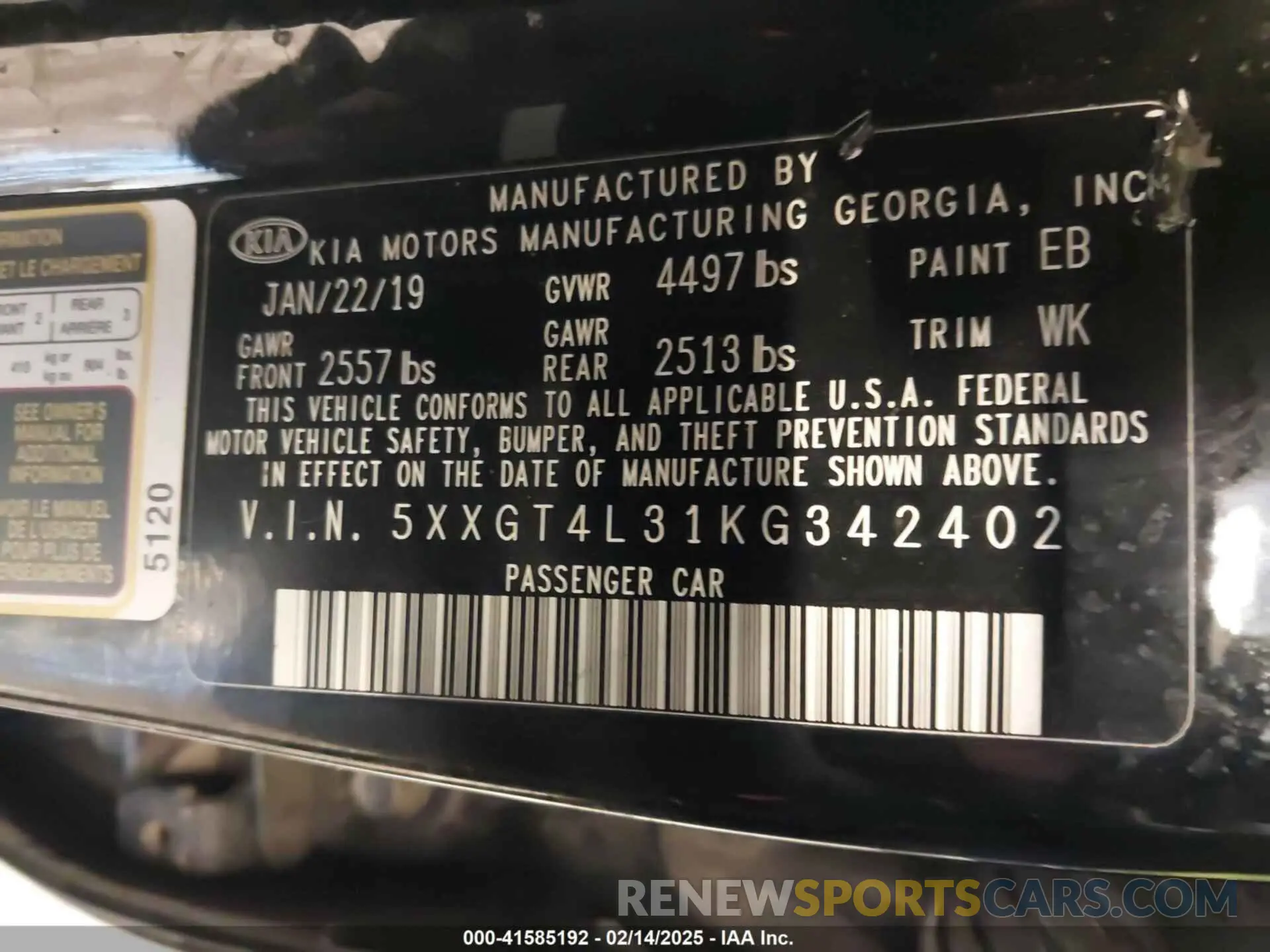 9 Photograph of a damaged car 5XXGT4L31KG342402 KIA OPTIMA 2019