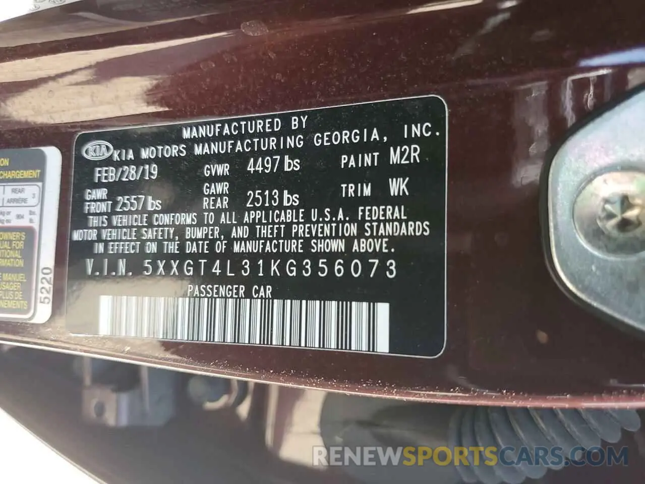 15 Photograph of a damaged car 5XXGT4L31KG356073 KIA OPTIMA 2019