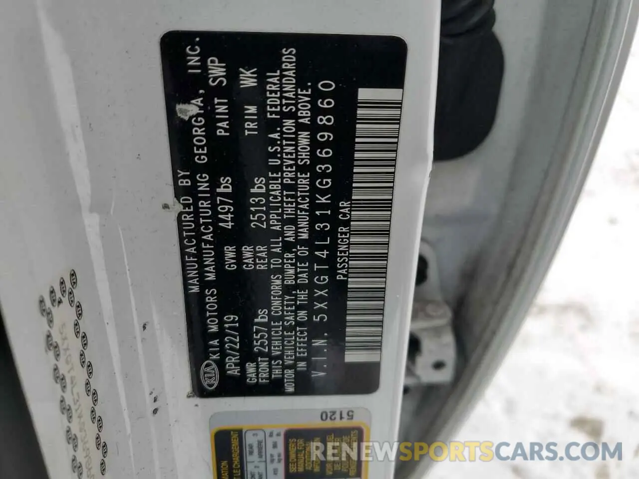 12 Photograph of a damaged car 5XXGT4L31KG369860 KIA OPTIMA 2019
