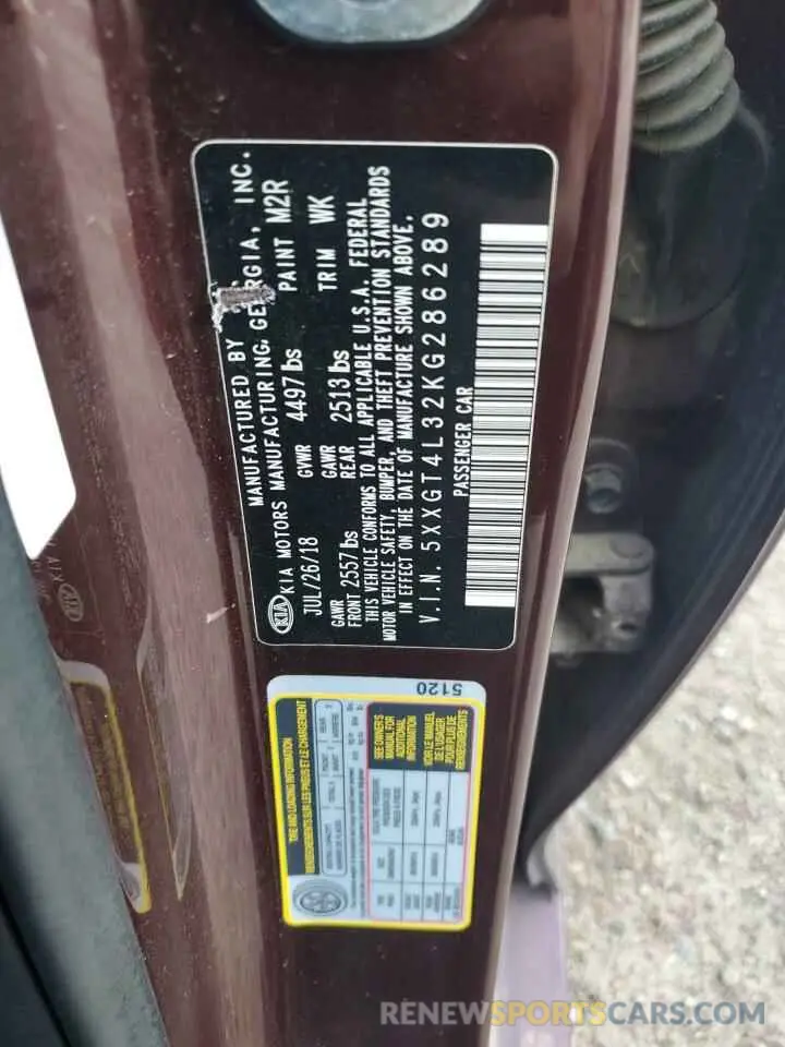 12 Photograph of a damaged car 5XXGT4L32KG286289 KIA OPTIMA 2019