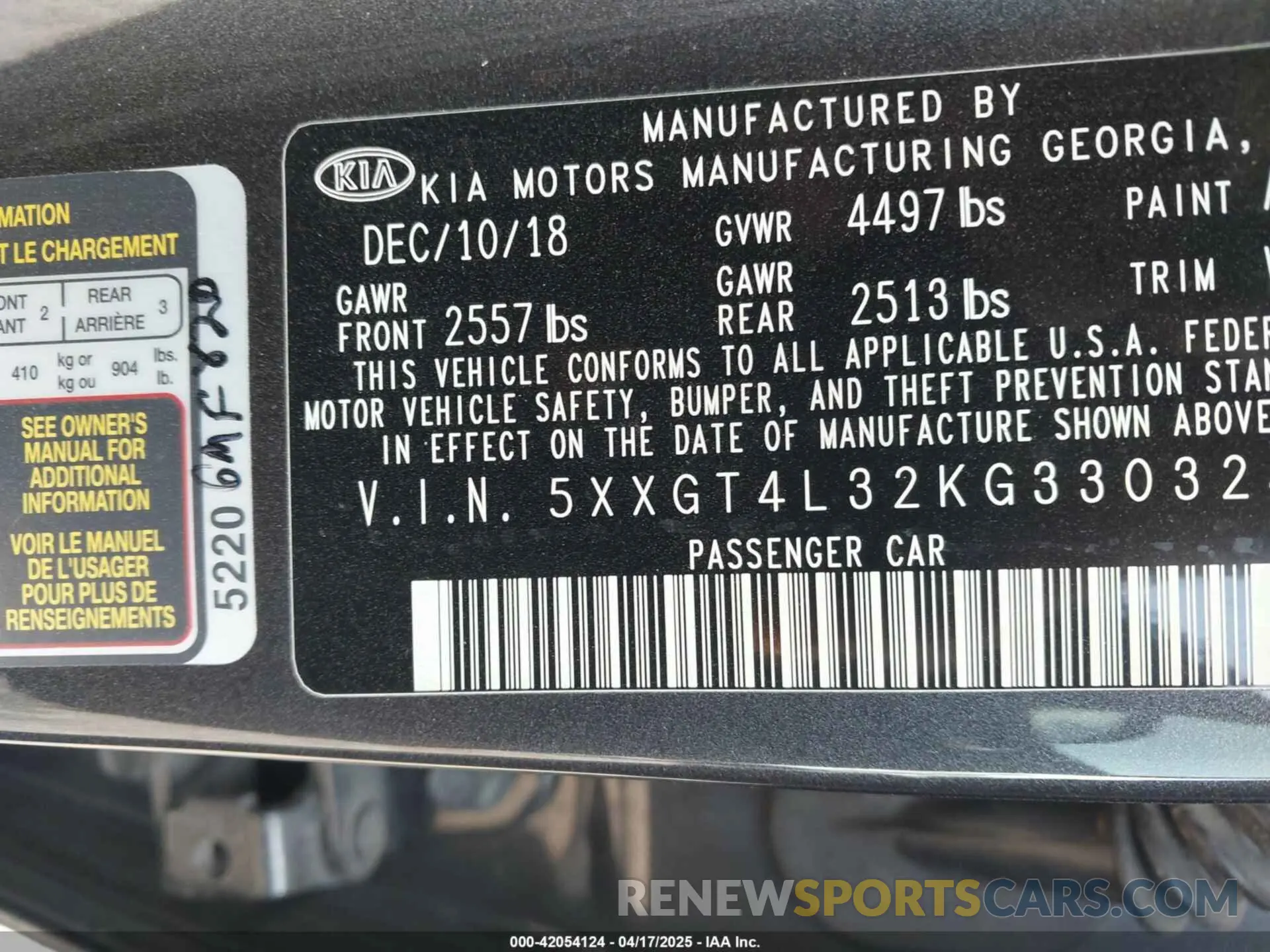 9 Photograph of a damaged car 5XXGT4L32KG330324 KIA OPTIMA 2019