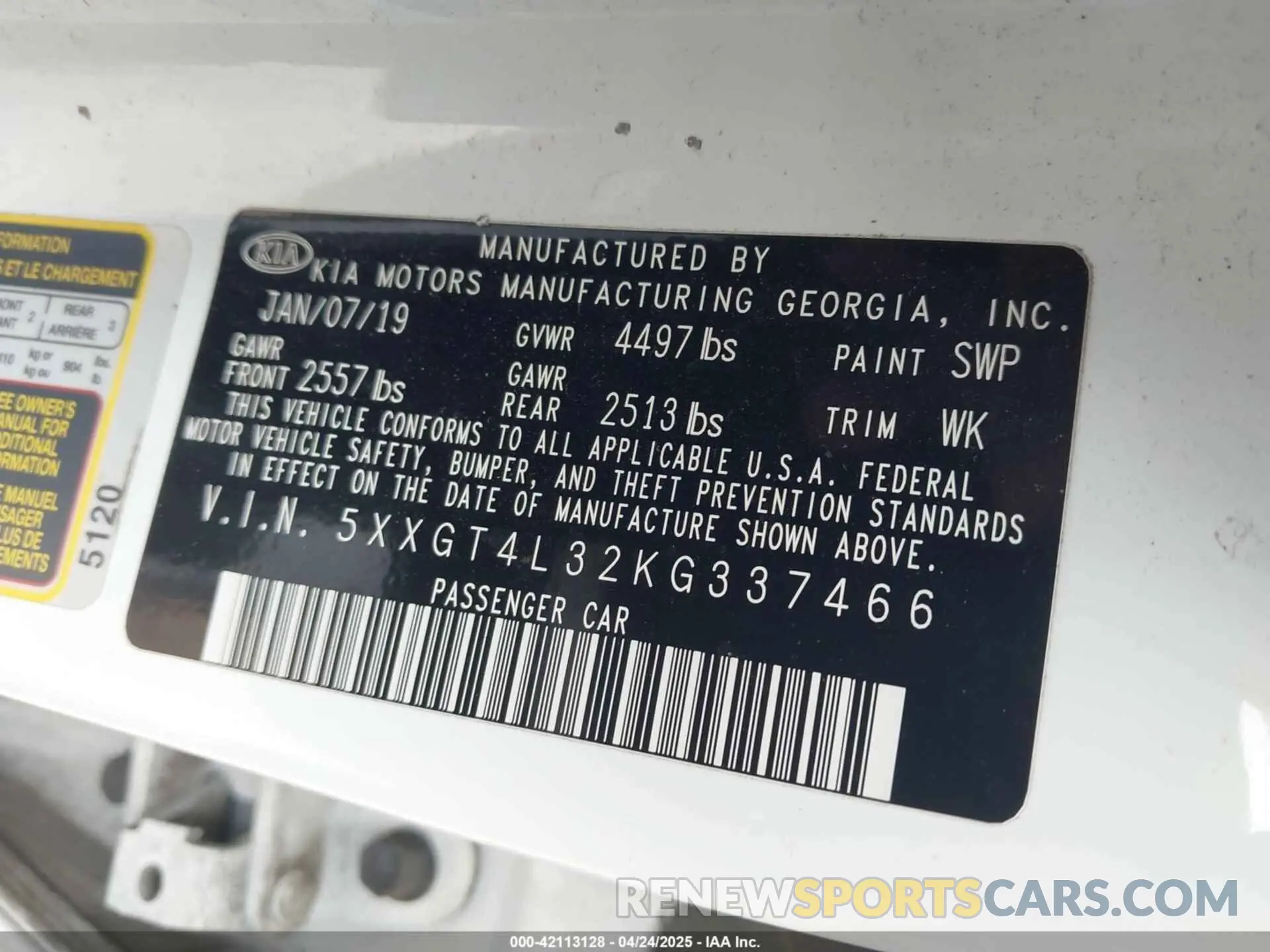 9 Photograph of a damaged car 5XXGT4L32KG337466 KIA OPTIMA 2019
