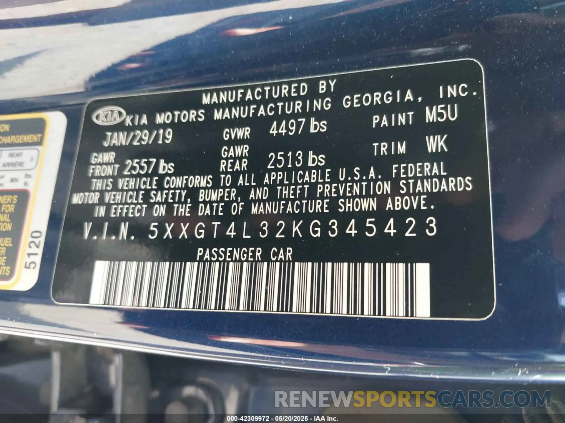 9 Photograph of a damaged car 5XXGT4L32KG345423 KIA OPTIMA 2019