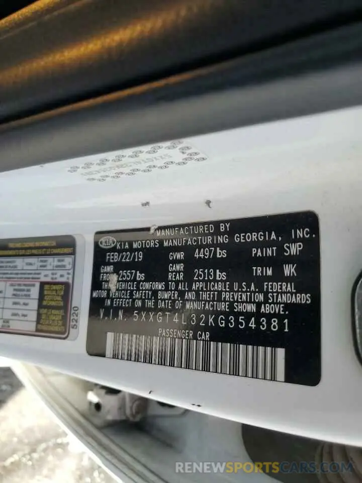 14 Photograph of a damaged car 5XXGT4L32KG354381 KIA OPTIMA 2019
