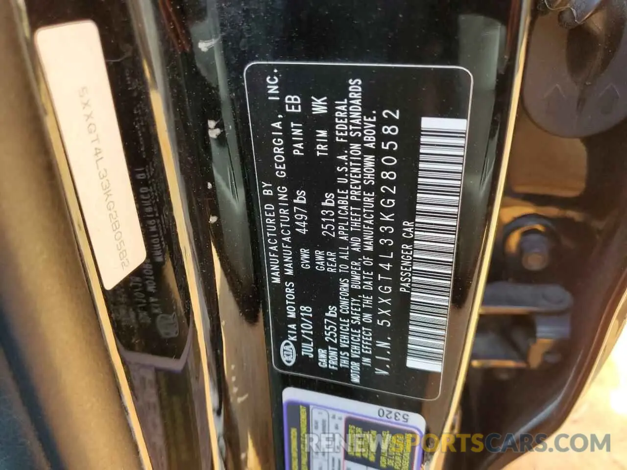 12 Photograph of a damaged car 5XXGT4L33KG280582 KIA OPTIMA 2019