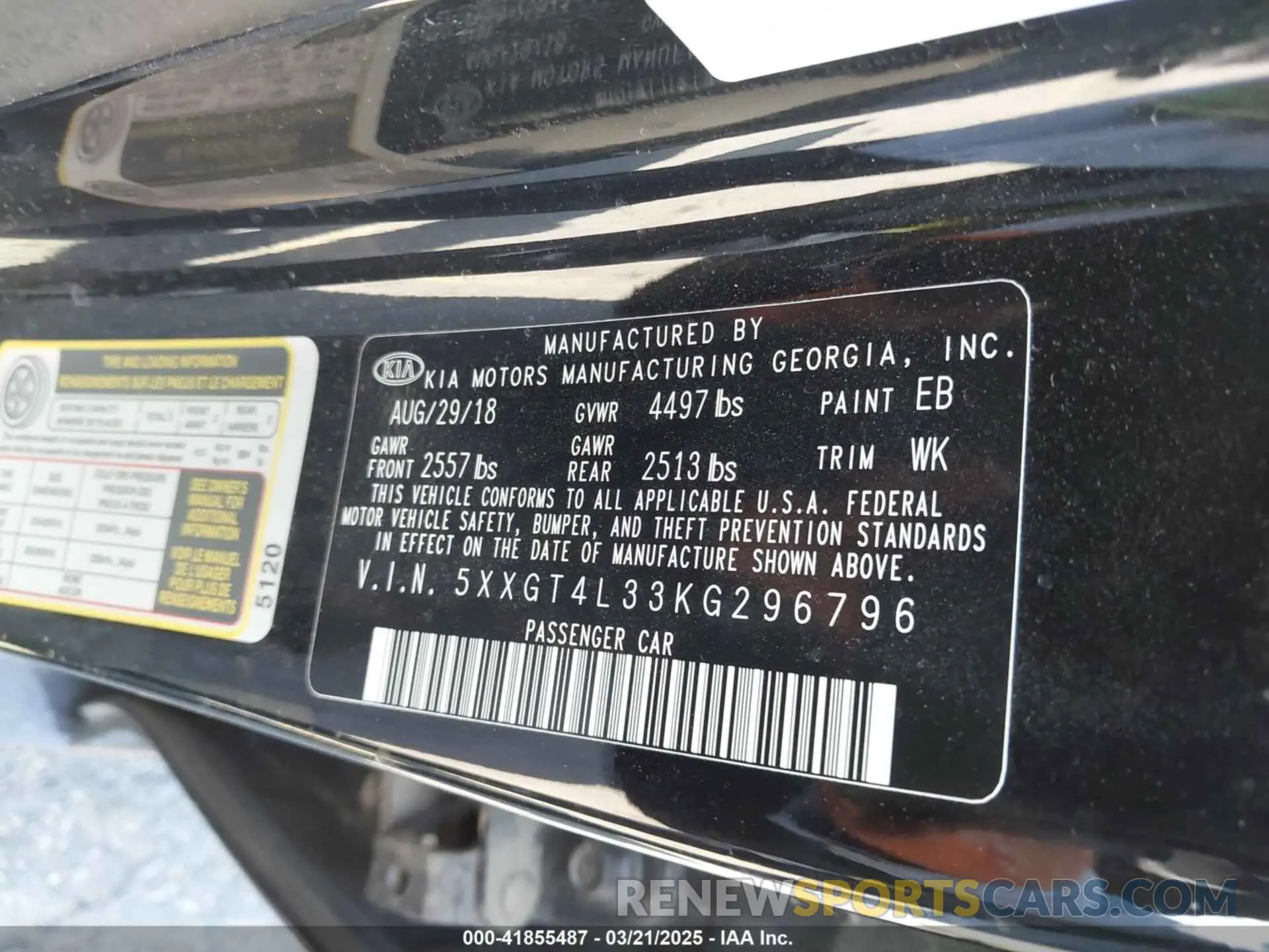 9 Photograph of a damaged car 5XXGT4L33KG296796 KIA OPTIMA 2019