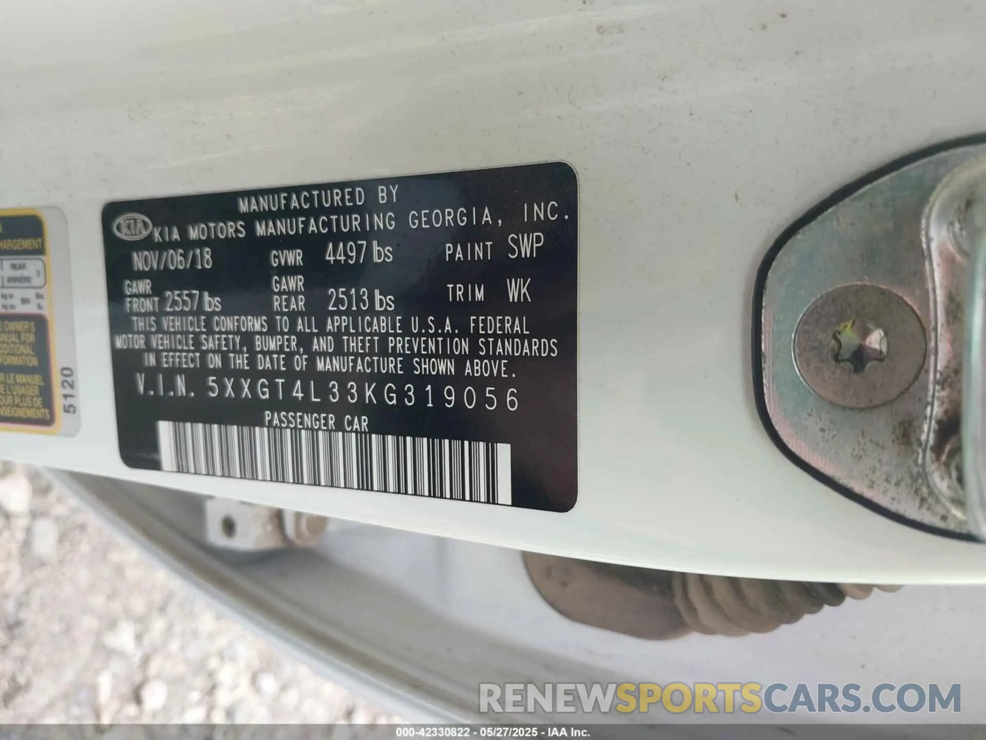 9 Photograph of a damaged car 5XXGT4L33KG319056 KIA OPTIMA 2019