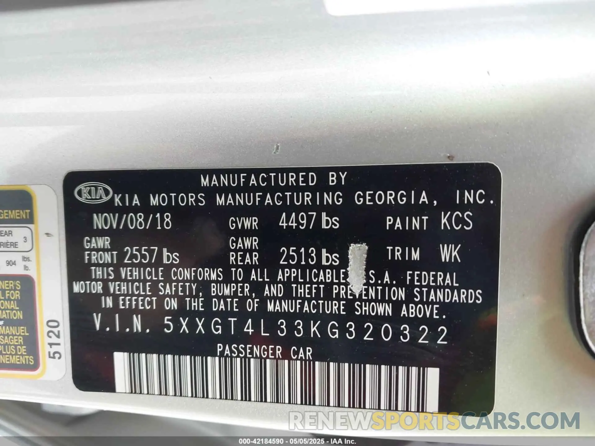 9 Photograph of a damaged car 5XXGT4L33KG320322 KIA OPTIMA 2019