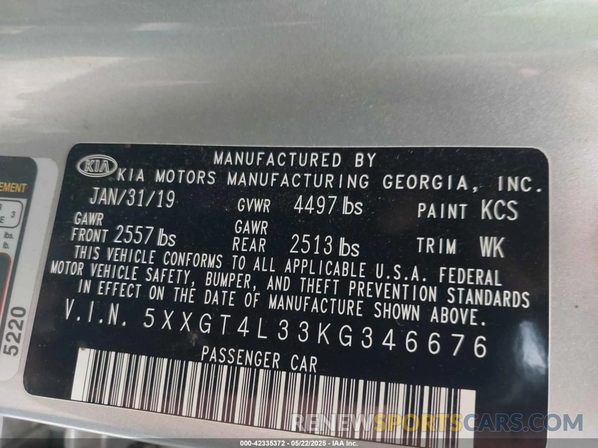 9 Photograph of a damaged car 5XXGT4L33KG346676 KIA OPTIMA 2019