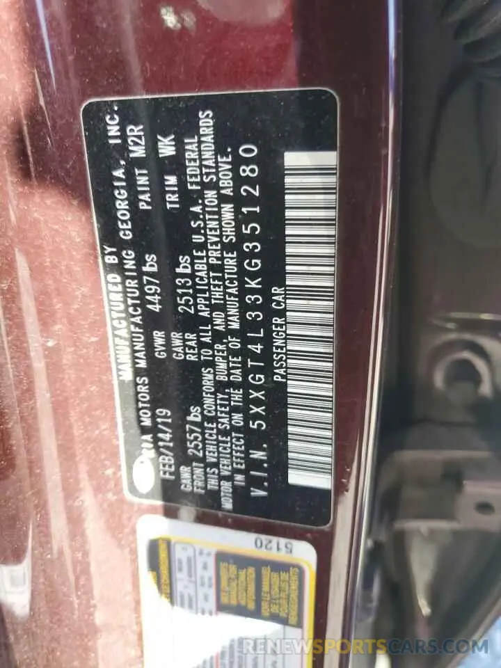 13 Photograph of a damaged car 5XXGT4L33KG351280 KIA OPTIMA 2019
