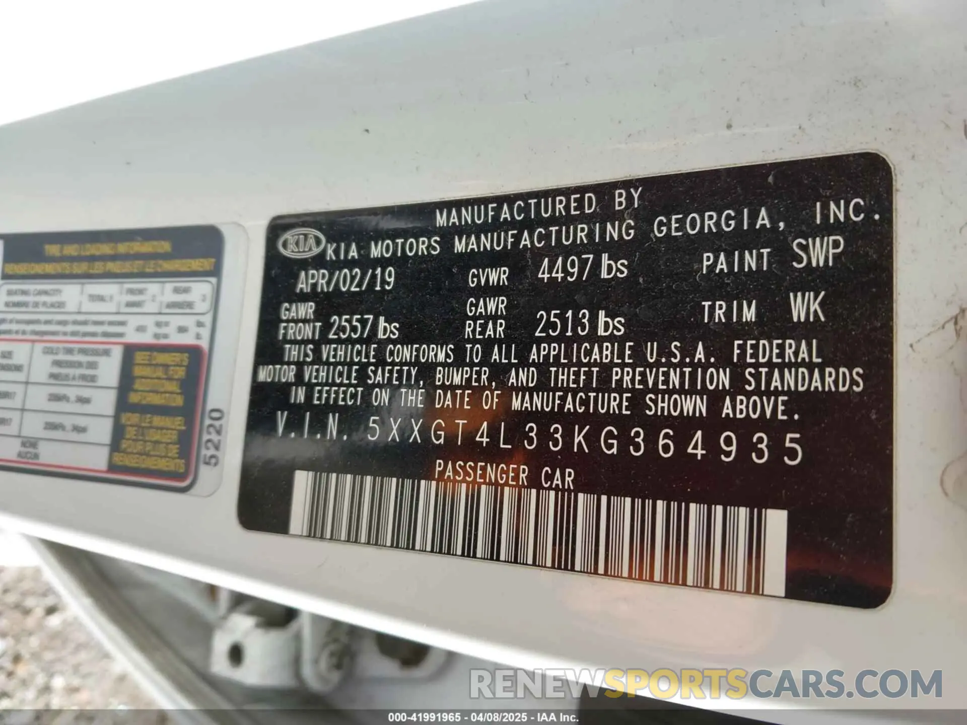 9 Photograph of a damaged car 5XXGT4L33KG364935 KIA OPTIMA 2019