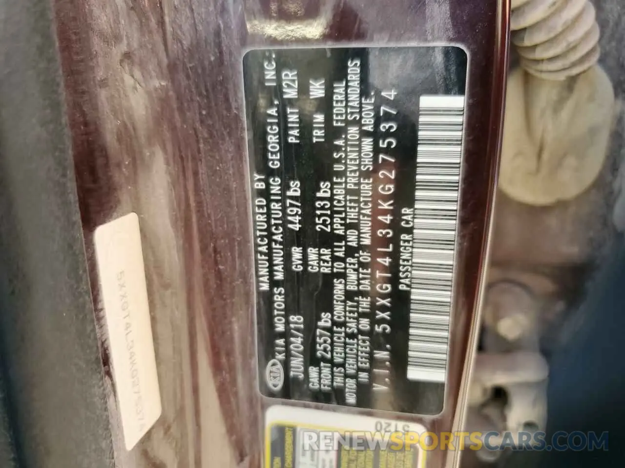 15 Photograph of a damaged car 5XXGT4L34KG275374 KIA OPTIMA 2019