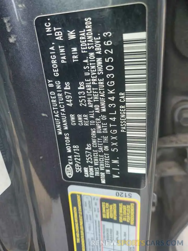 13 Photograph of a damaged car 5XXGT4L34KG305263 KIA OPTIMA 2019