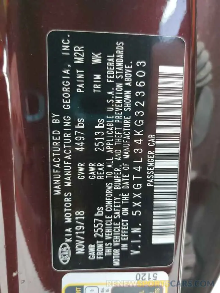 13 Photograph of a damaged car 5XXGT4L34KG323603 KIA OPTIMA 2019