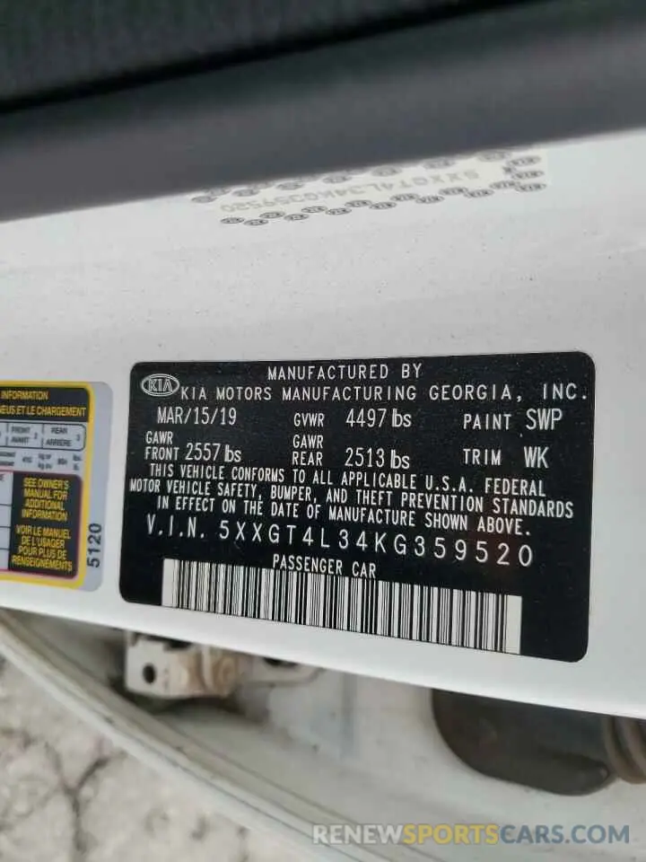 12 Photograph of a damaged car 5XXGT4L34KG359520 KIA OPTIMA 2019
