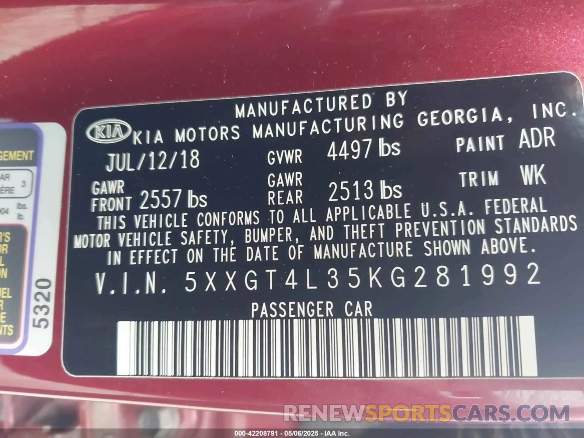9 Photograph of a damaged car 5XXGT4L35KG281992 KIA OPTIMA 2019