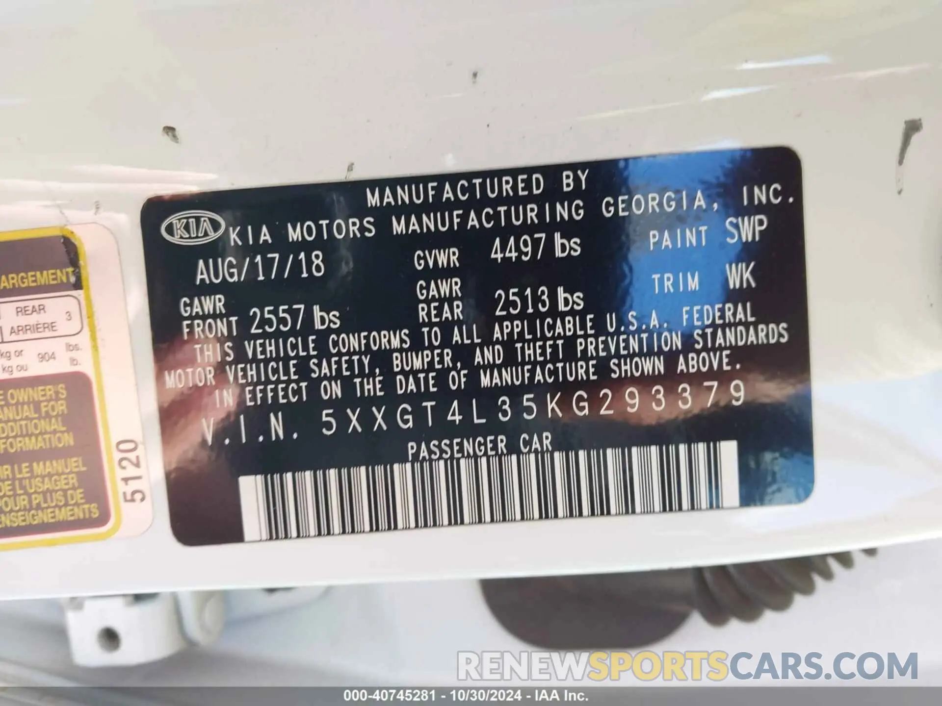 9 Photograph of a damaged car 5XXGT4L35KG293379 KIA OPTIMA 2019