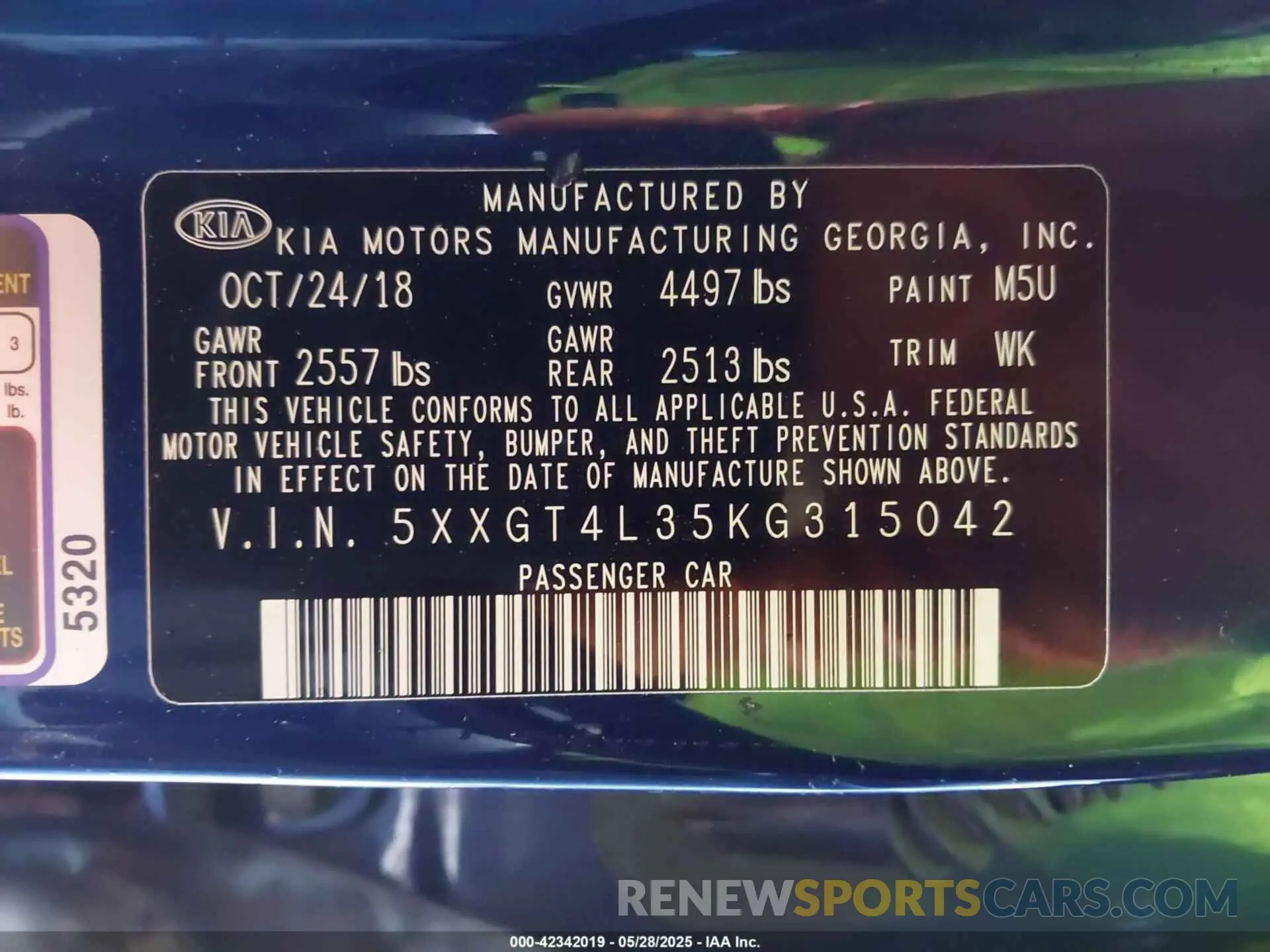 9 Photograph of a damaged car 5XXGT4L35KG315042 KIA OPTIMA 2019