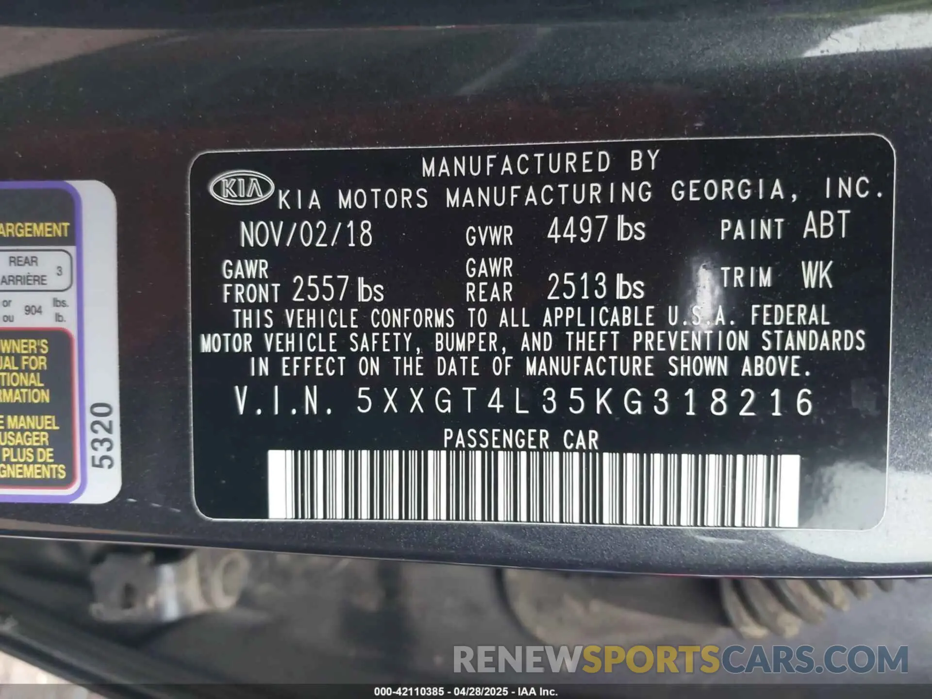 9 Photograph of a damaged car 5XXGT4L35KG318216 KIA OPTIMA 2019