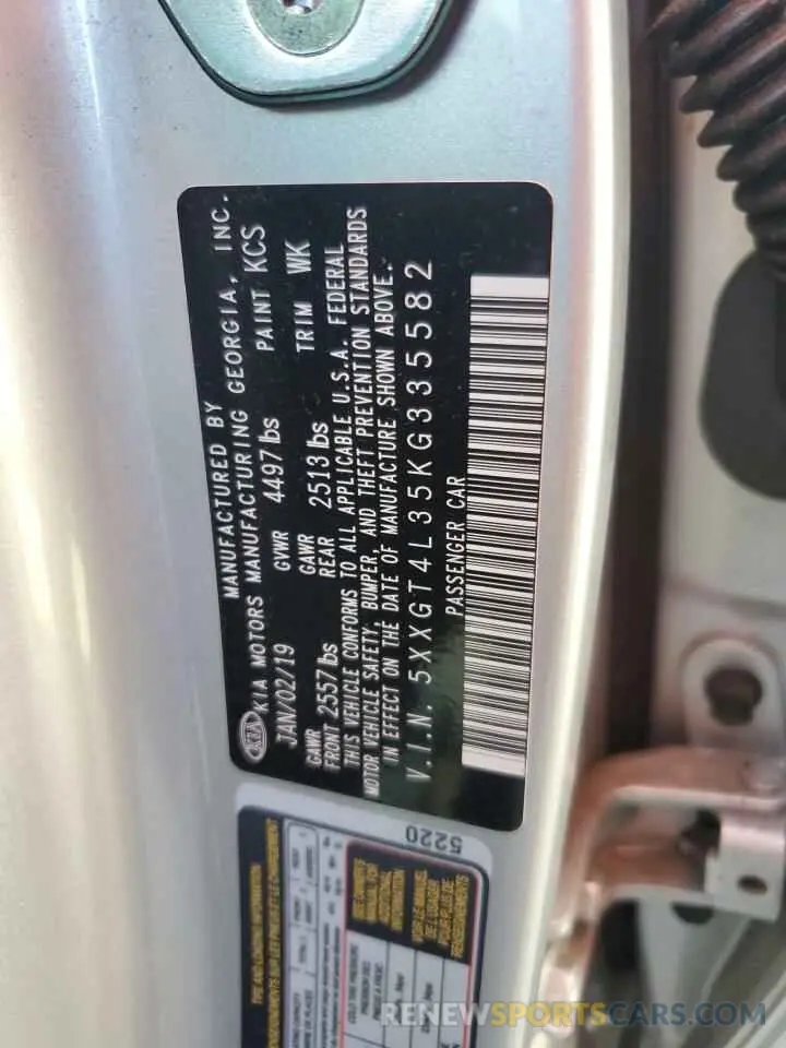 12 Photograph of a damaged car 5XXGT4L35KG335582 KIA OPTIMA 2019