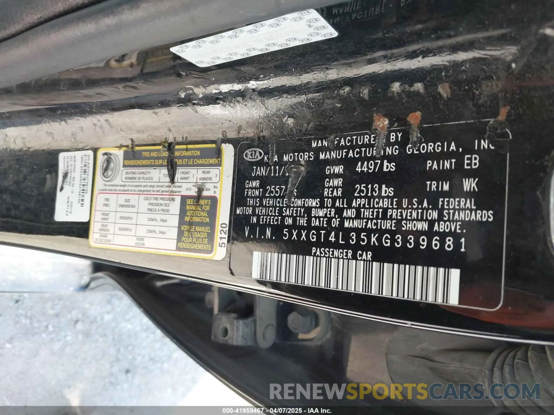 9 Photograph of a damaged car 5XXGT4L35KG339681 KIA OPTIMA 2019