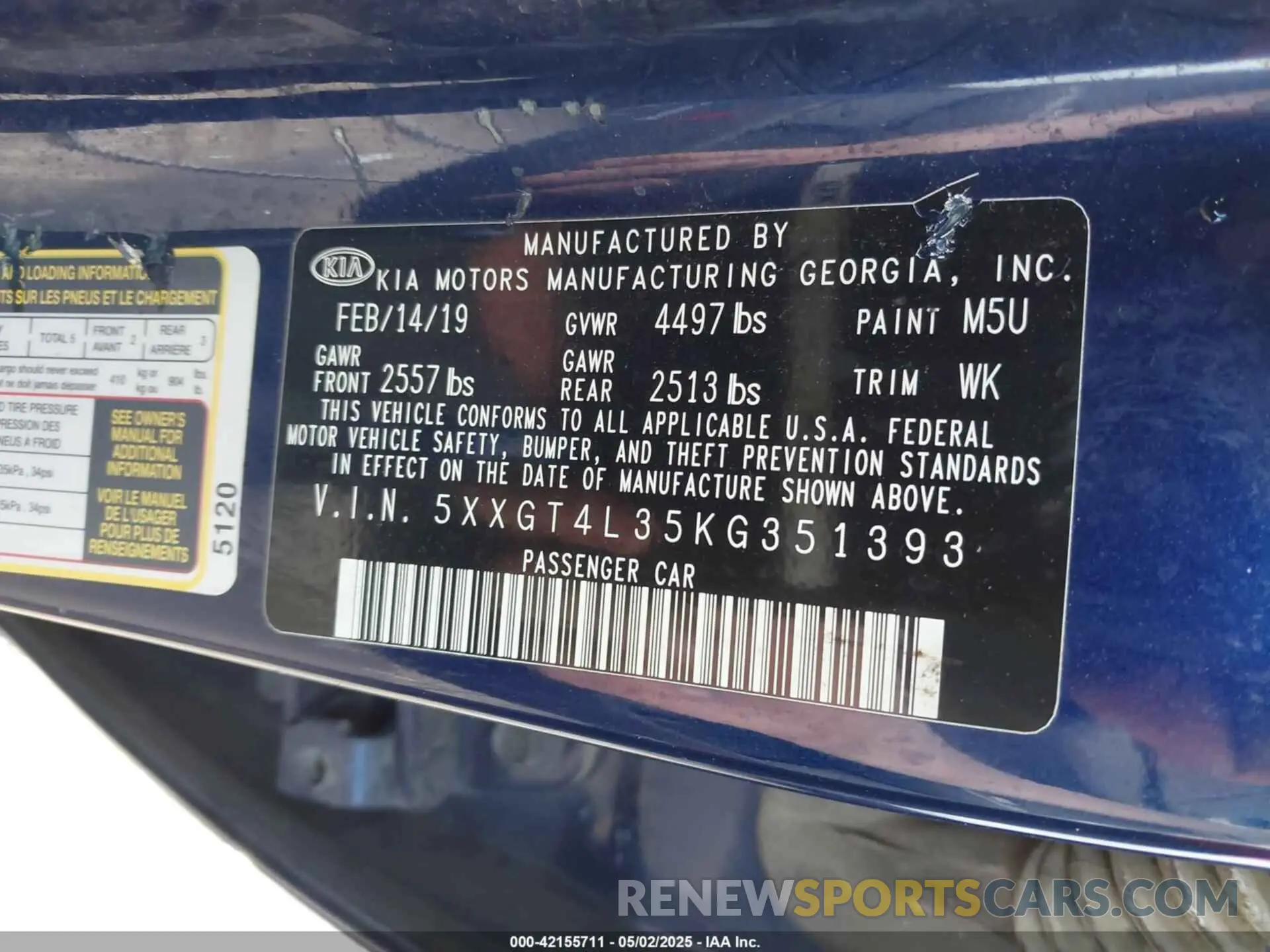 9 Photograph of a damaged car 5XXGT4L35KG351393 KIA OPTIMA 2019