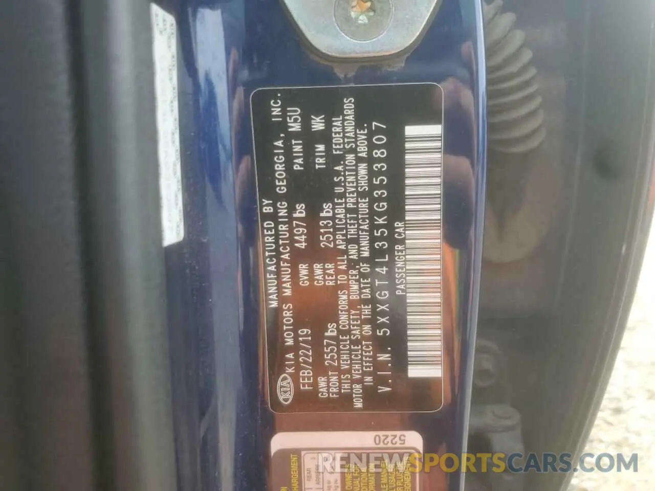 15 Photograph of a damaged car 5XXGT4L35KG353807 KIA OPTIMA 2019