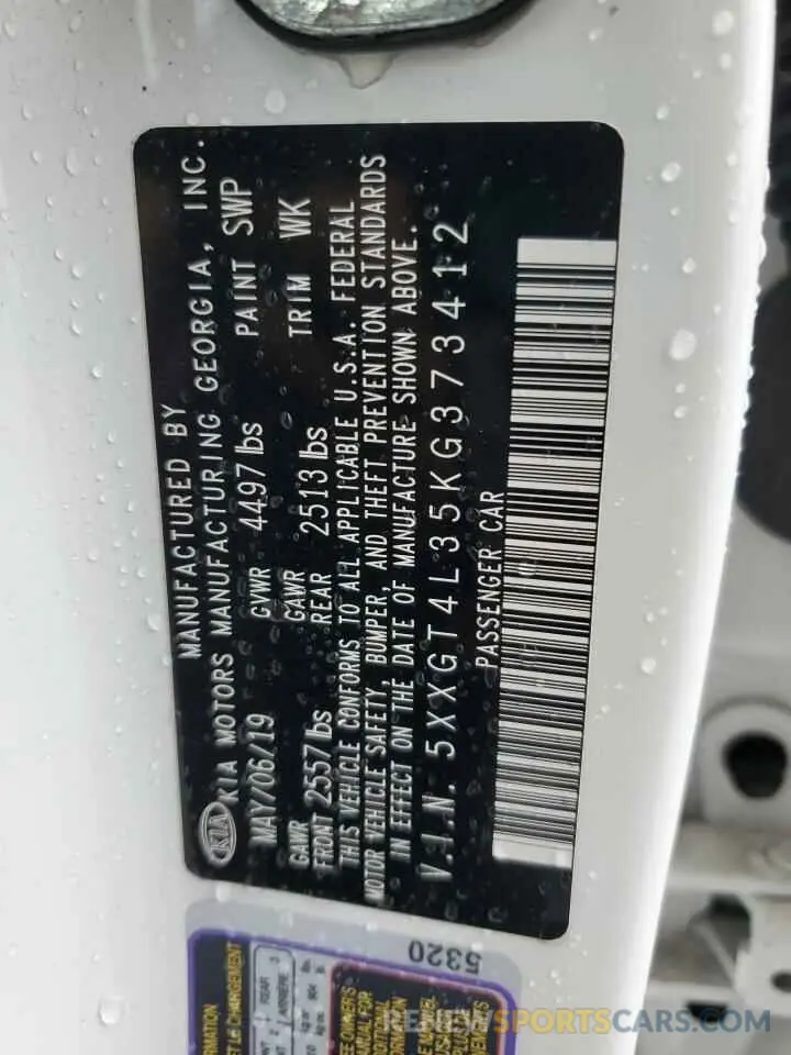 12 Photograph of a damaged car 5XXGT4L35KG373412 KIA OPTIMA 2019