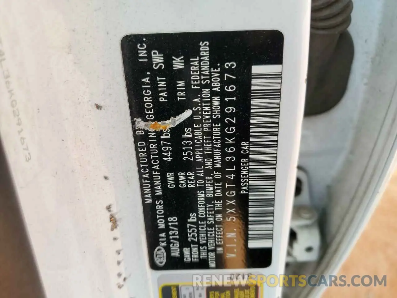12 Photograph of a damaged car 5XXGT4L36KG291673 KIA OPTIMA 2019