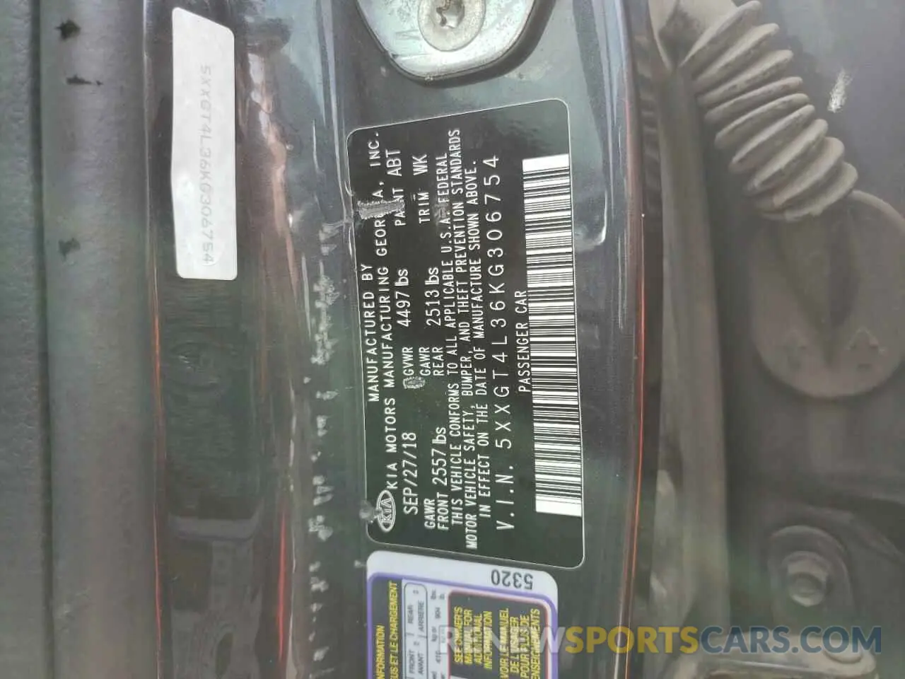 14 Photograph of a damaged car 5XXGT4L36KG306754 KIA OPTIMA 2019