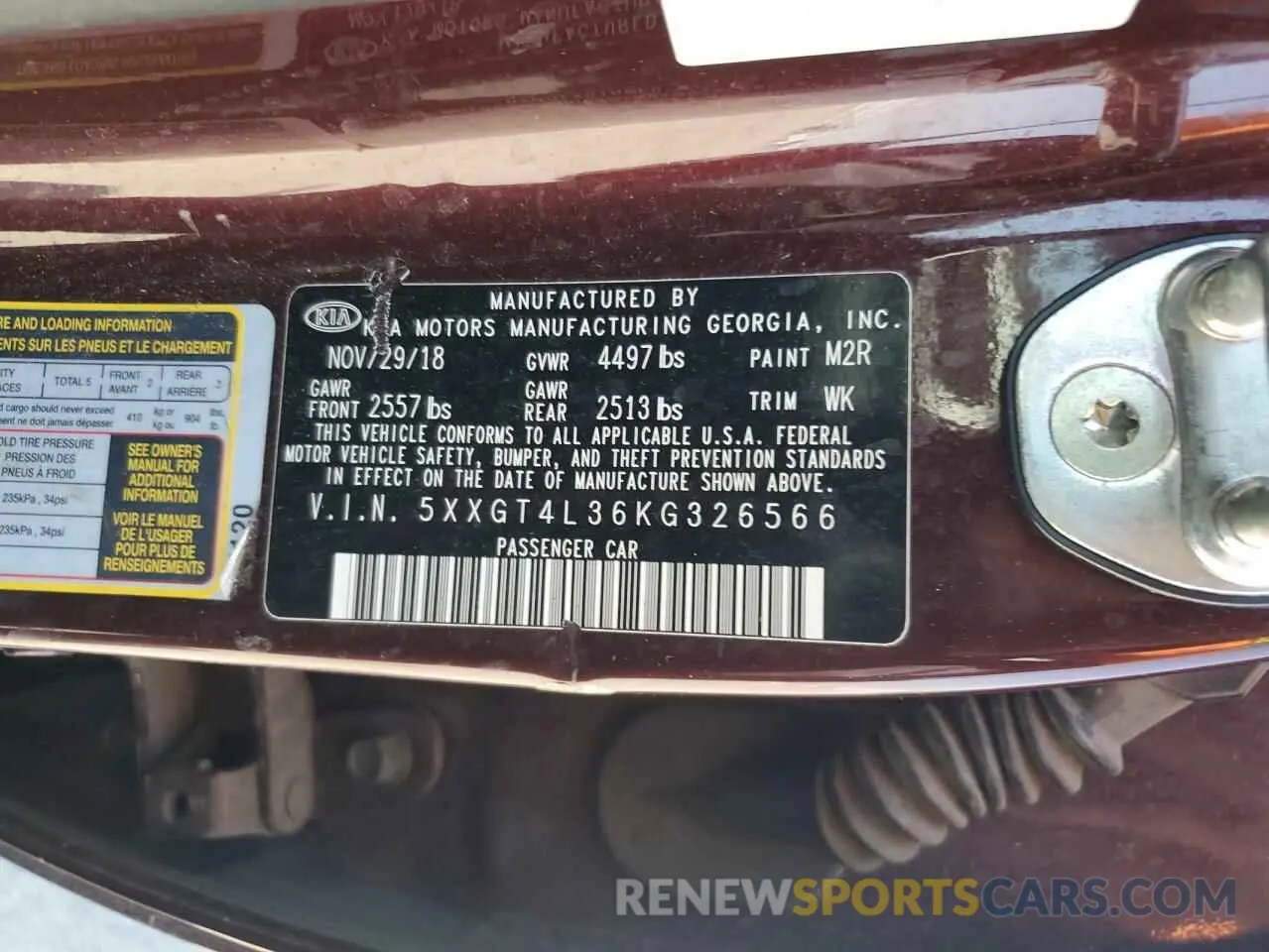 12 Photograph of a damaged car 5XXGT4L36KG326566 KIA OPTIMA 2019