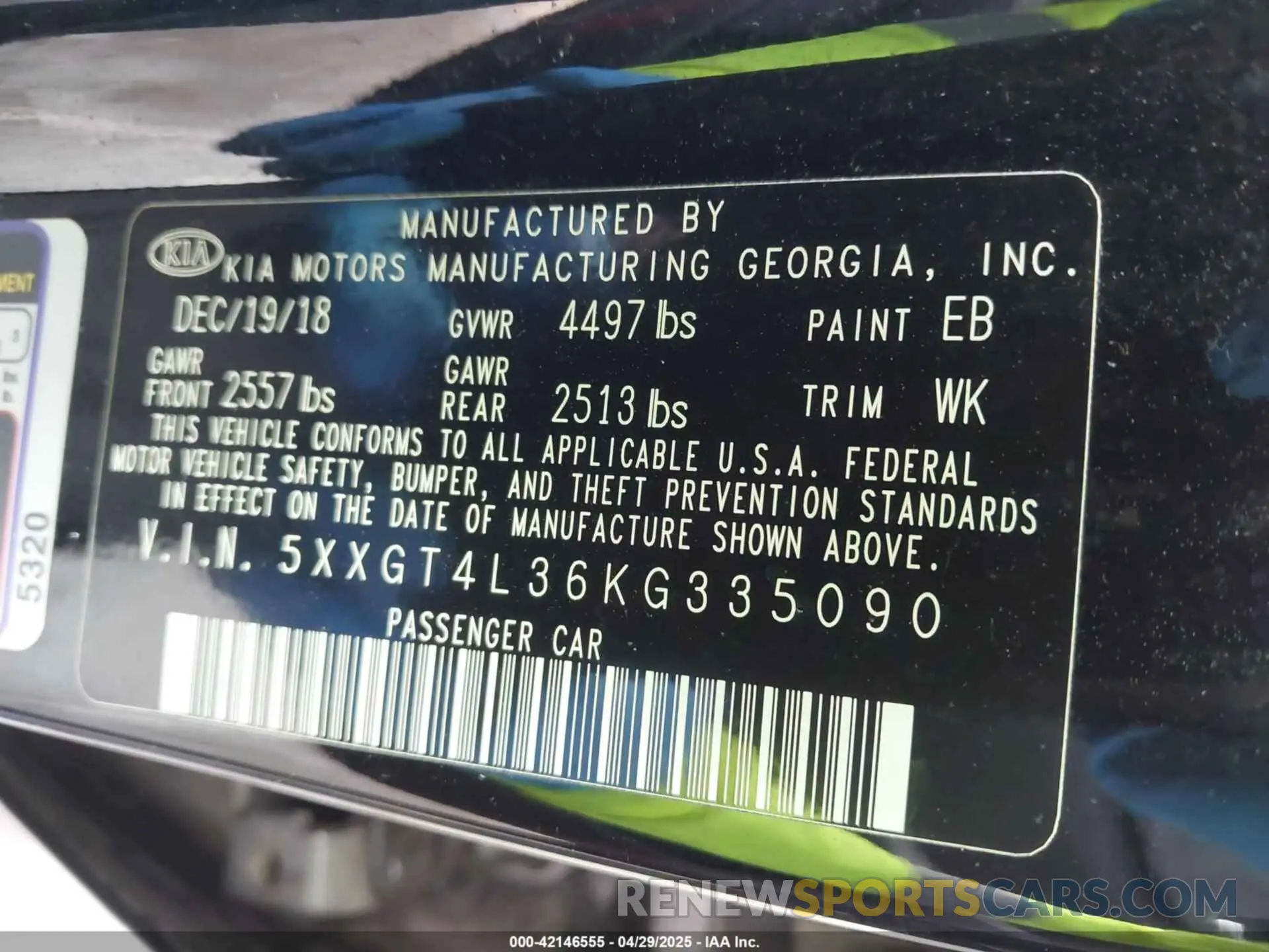 9 Photograph of a damaged car 5XXGT4L36KG335090 KIA OPTIMA 2019