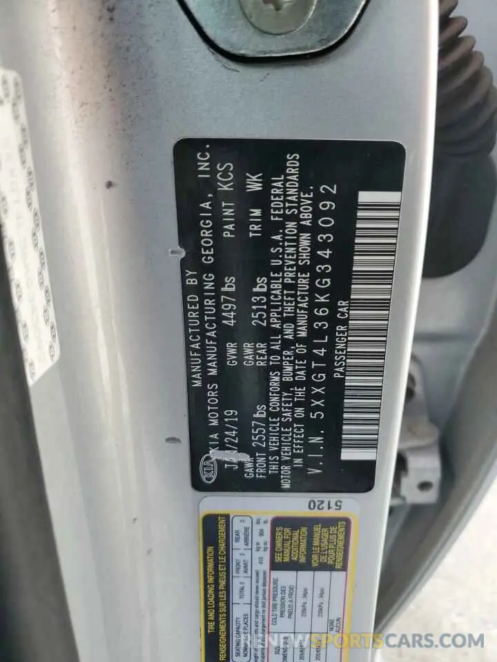 13 Photograph of a damaged car 5XXGT4L36KG343092 KIA OPTIMA 2019