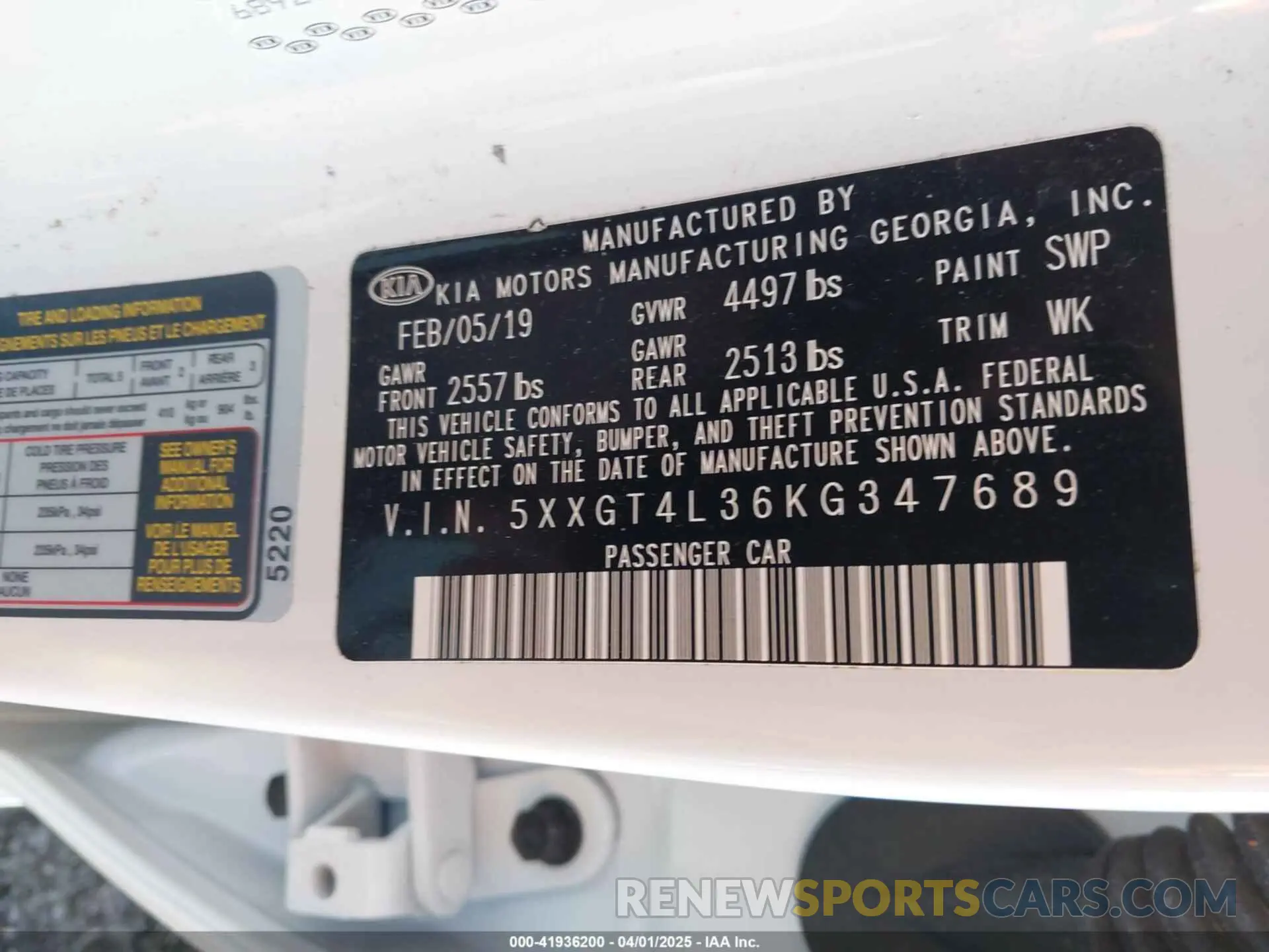 9 Photograph of a damaged car 5XXGT4L36KG347689 KIA OPTIMA 2019