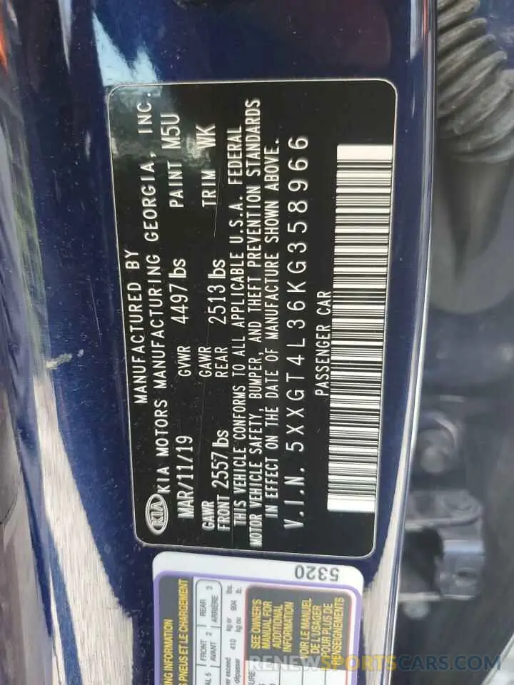 12 Photograph of a damaged car 5XXGT4L36KG358966 KIA OPTIMA 2019