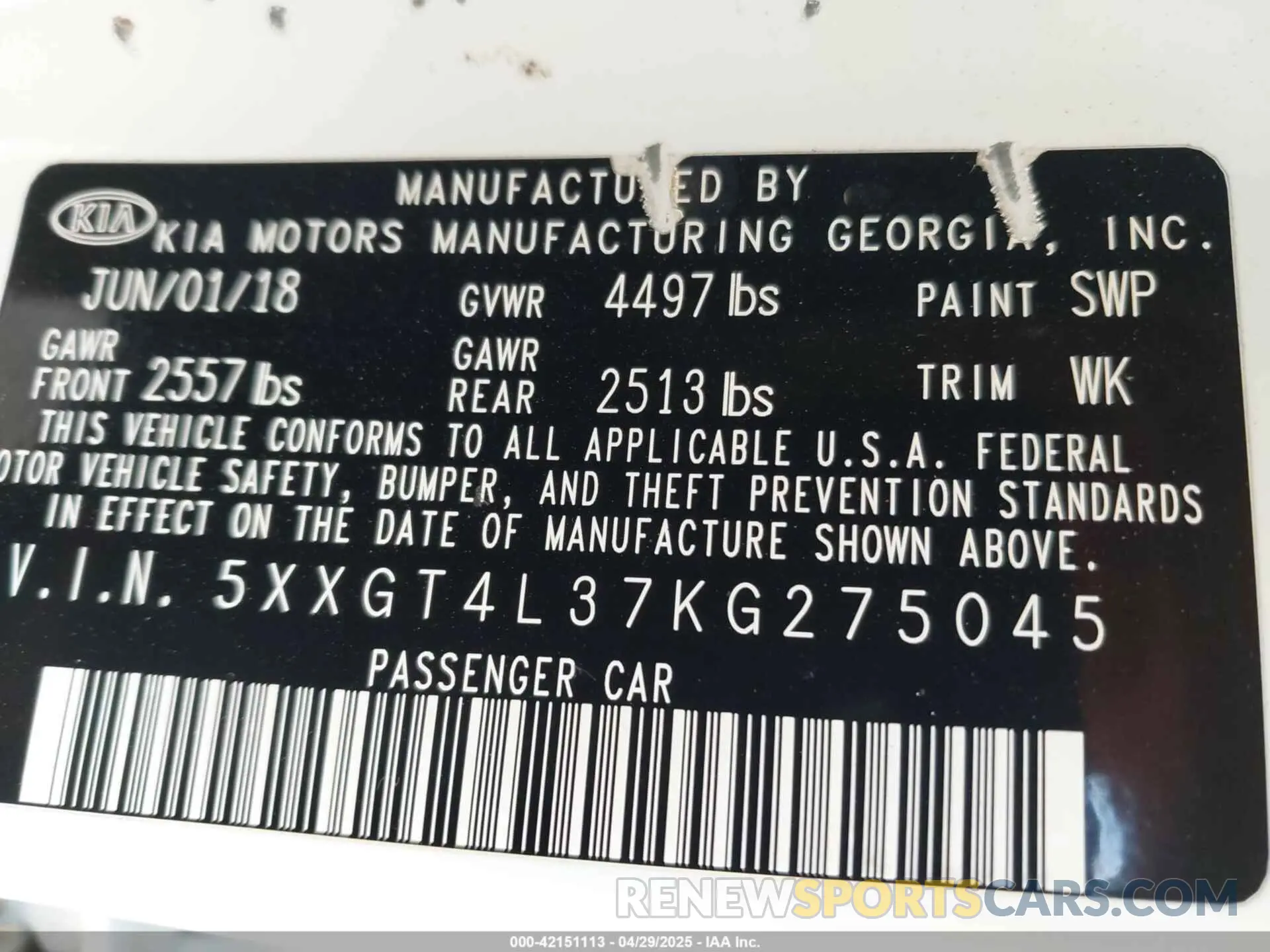 9 Photograph of a damaged car 5XXGT4L37KG275045 KIA OPTIMA 2019