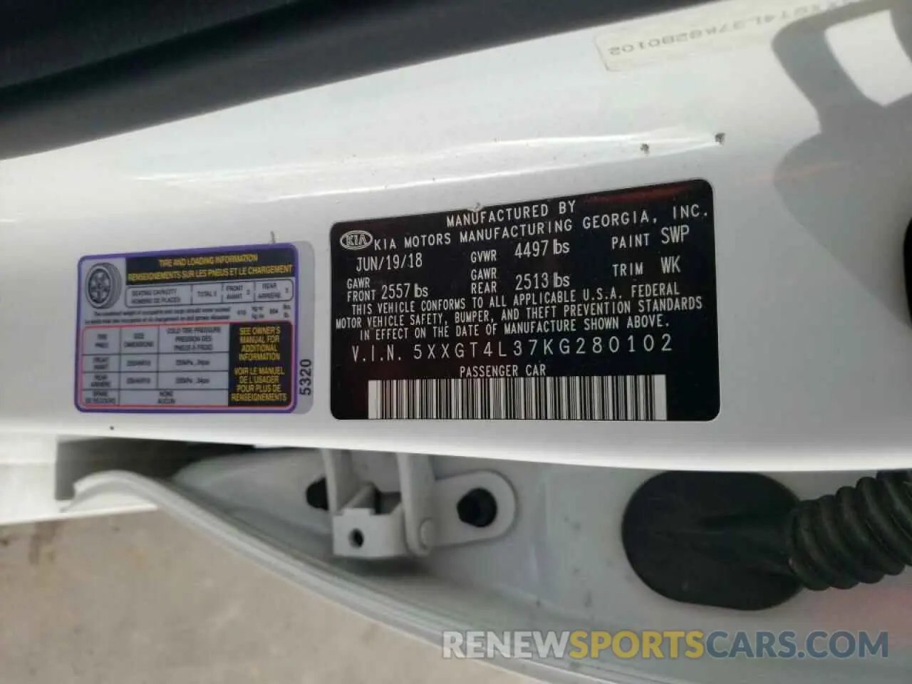 12 Photograph of a damaged car 5XXGT4L37KG280102 KIA OPTIMA 2019