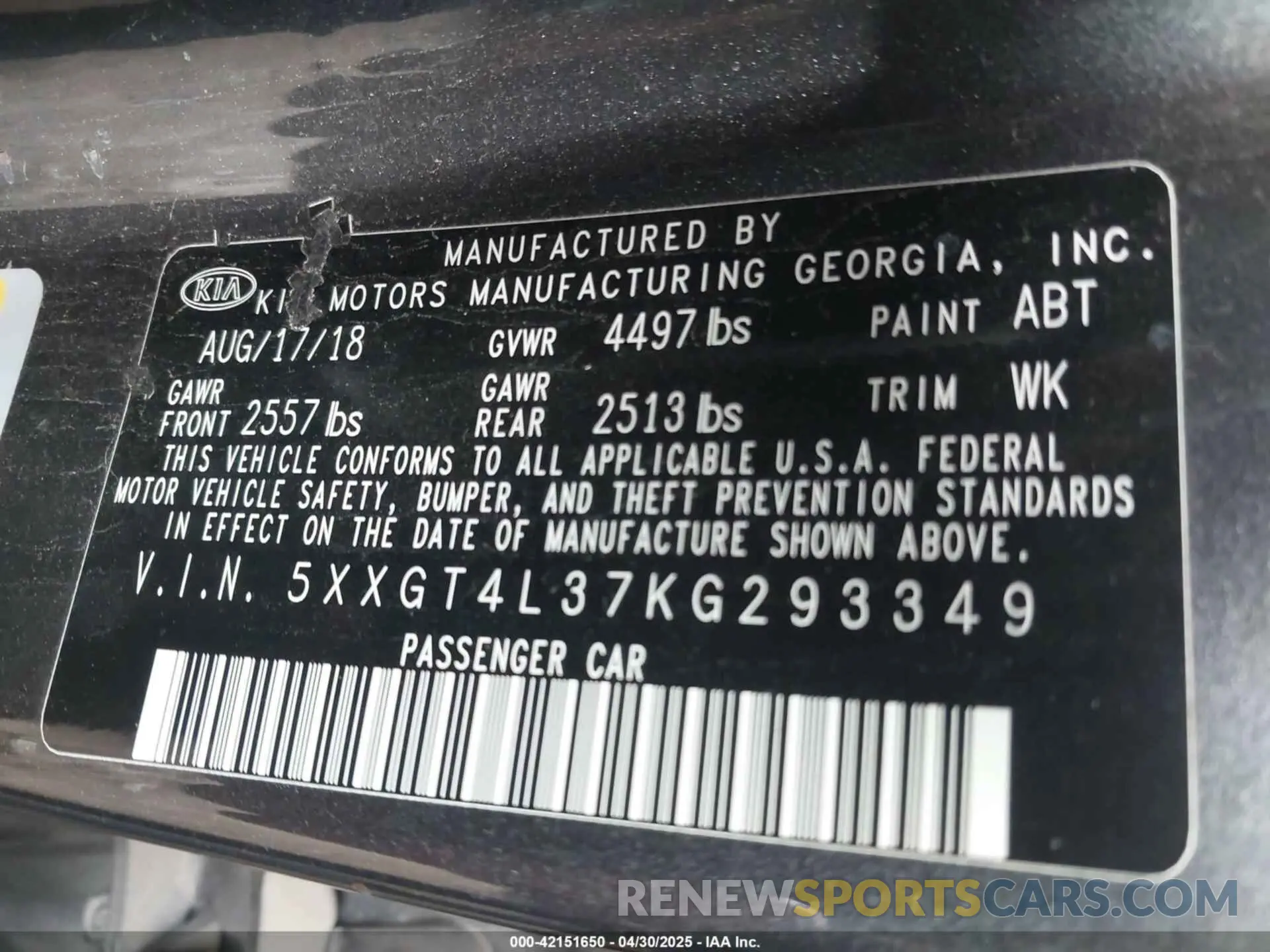 9 Photograph of a damaged car 5XXGT4L37KG293349 KIA OPTIMA 2019