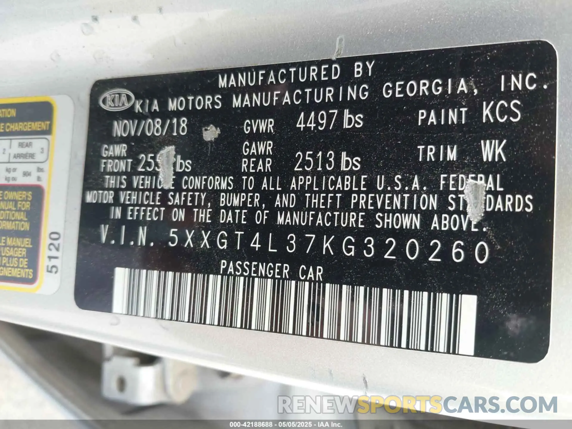 9 Photograph of a damaged car 5XXGT4L37KG320260 KIA OPTIMA 2019