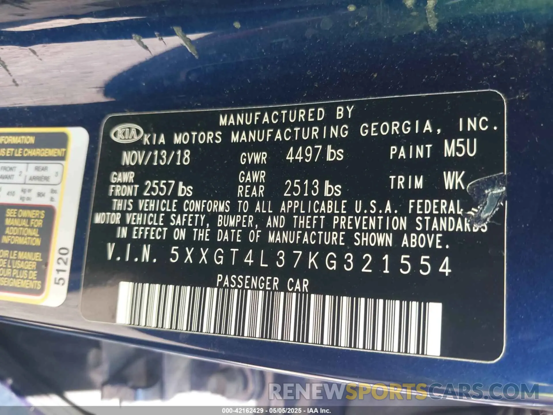 9 Photograph of a damaged car 5XXGT4L37KG321554 KIA OPTIMA 2019