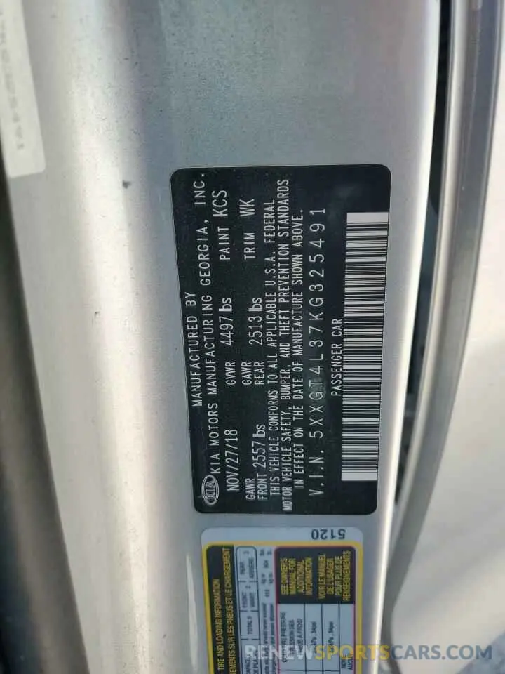 12 Photograph of a damaged car 5XXGT4L37KG325491 KIA OPTIMA 2019