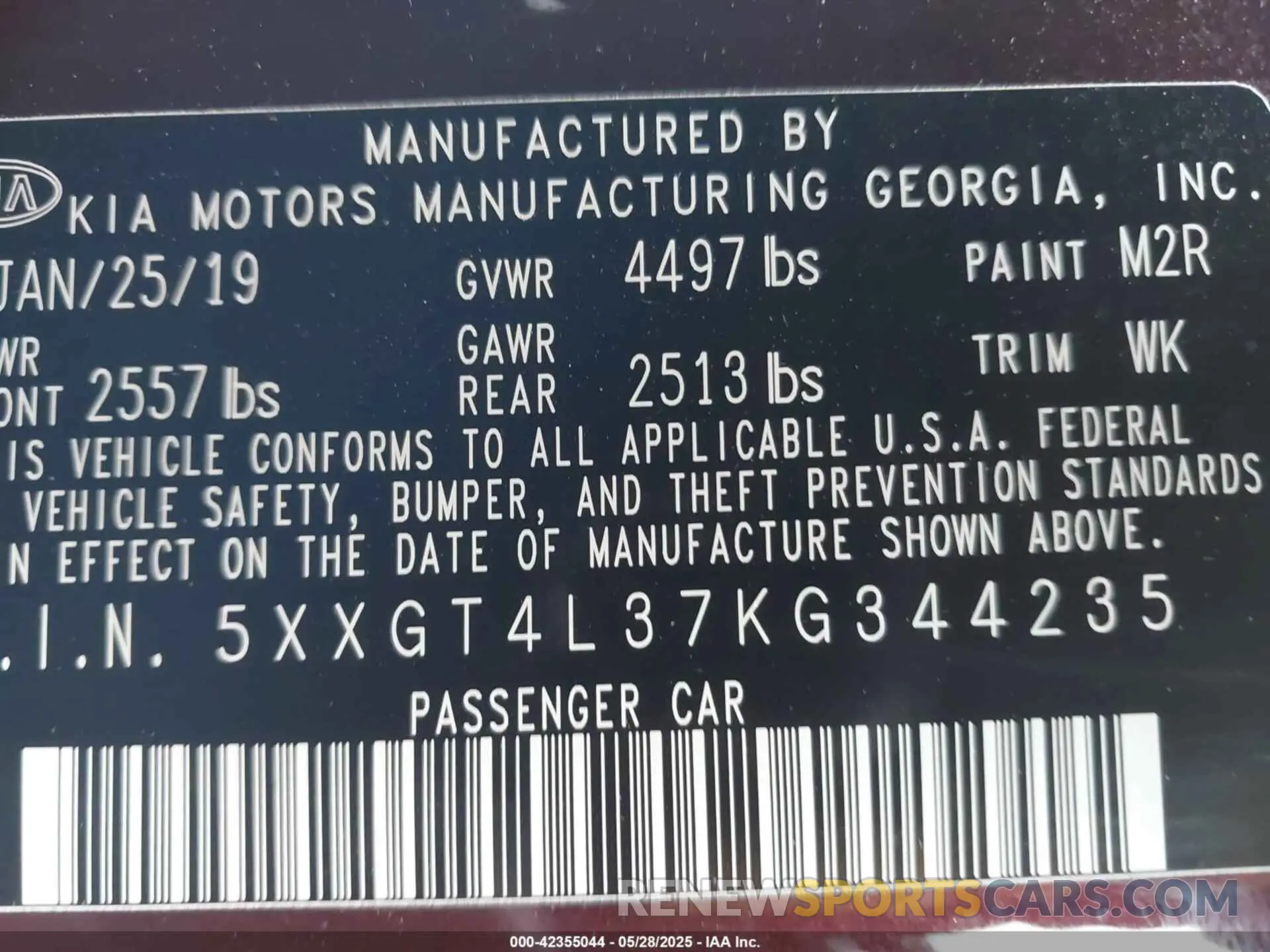 9 Photograph of a damaged car 5XXGT4L37KG344235 KIA OPTIMA 2019
