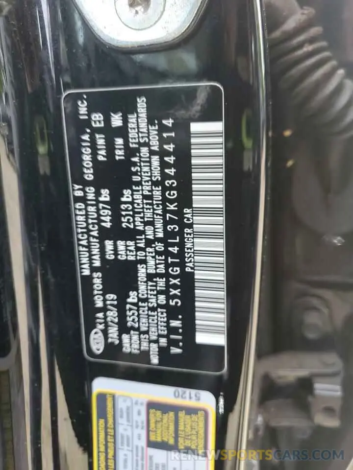 12 Photograph of a damaged car 5XXGT4L37KG344414 KIA OPTIMA 2019