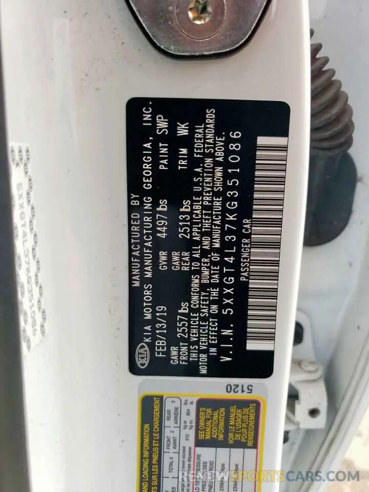 13 Photograph of a damaged car 5XXGT4L37KG351086 KIA OPTIMA 2019