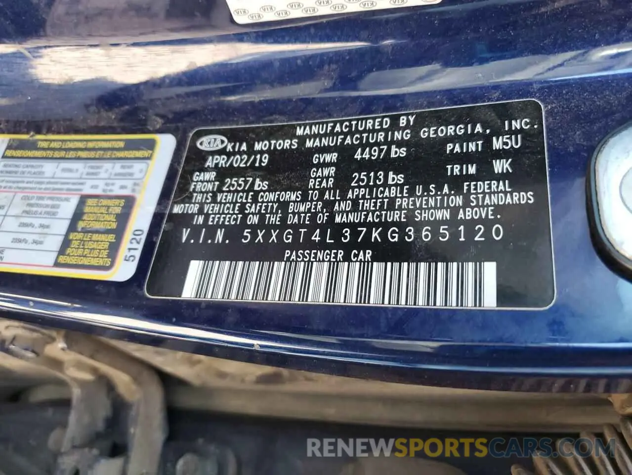 13 Photograph of a damaged car 5XXGT4L37KG365120 KIA OPTIMA 2019