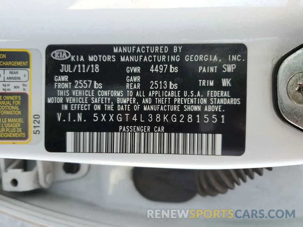 15 Photograph of a damaged car 5XXGT4L38KG281551 KIA OPTIMA 2019