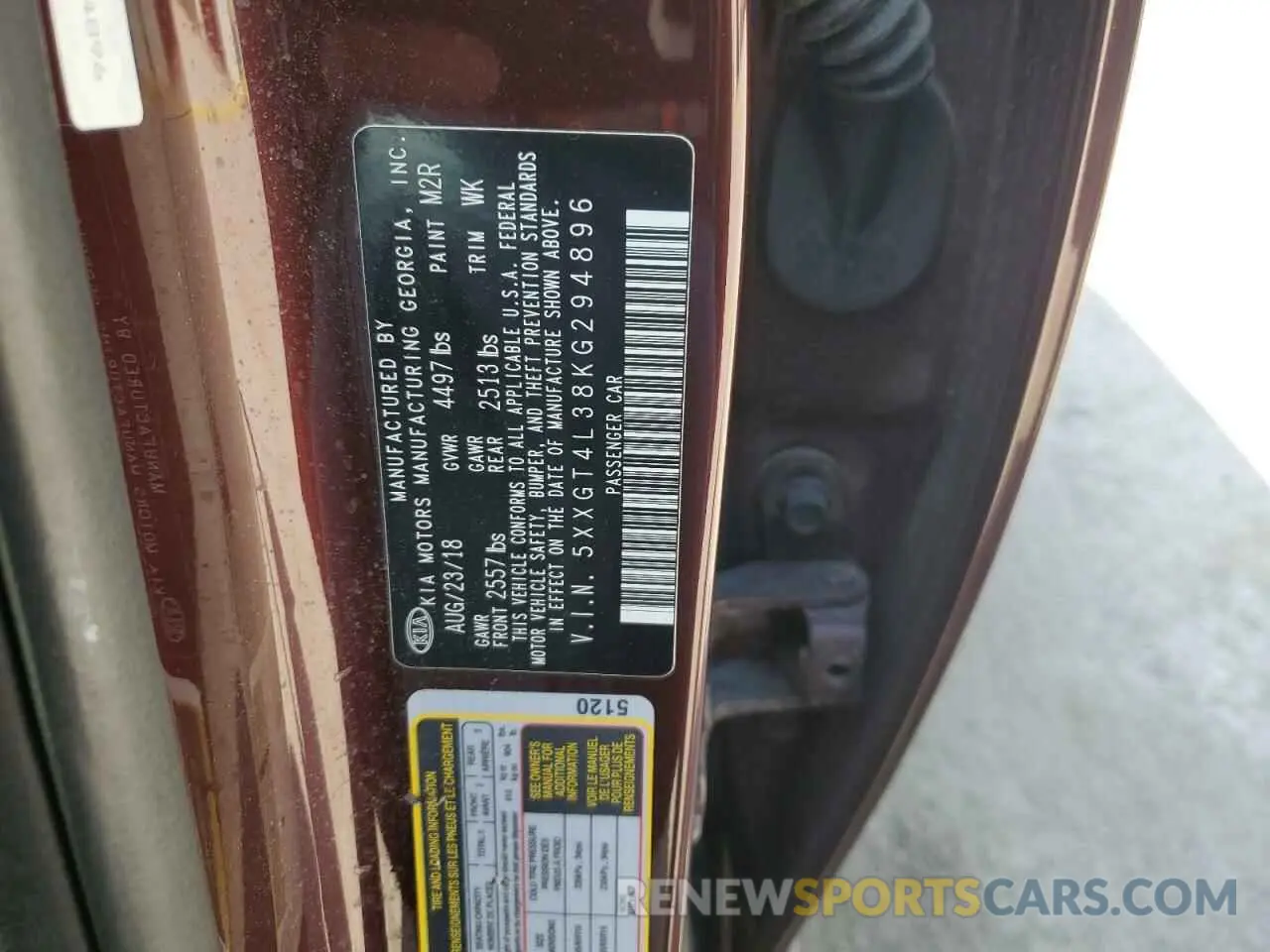 12 Photograph of a damaged car 5XXGT4L38KG294896 KIA OPTIMA 2019