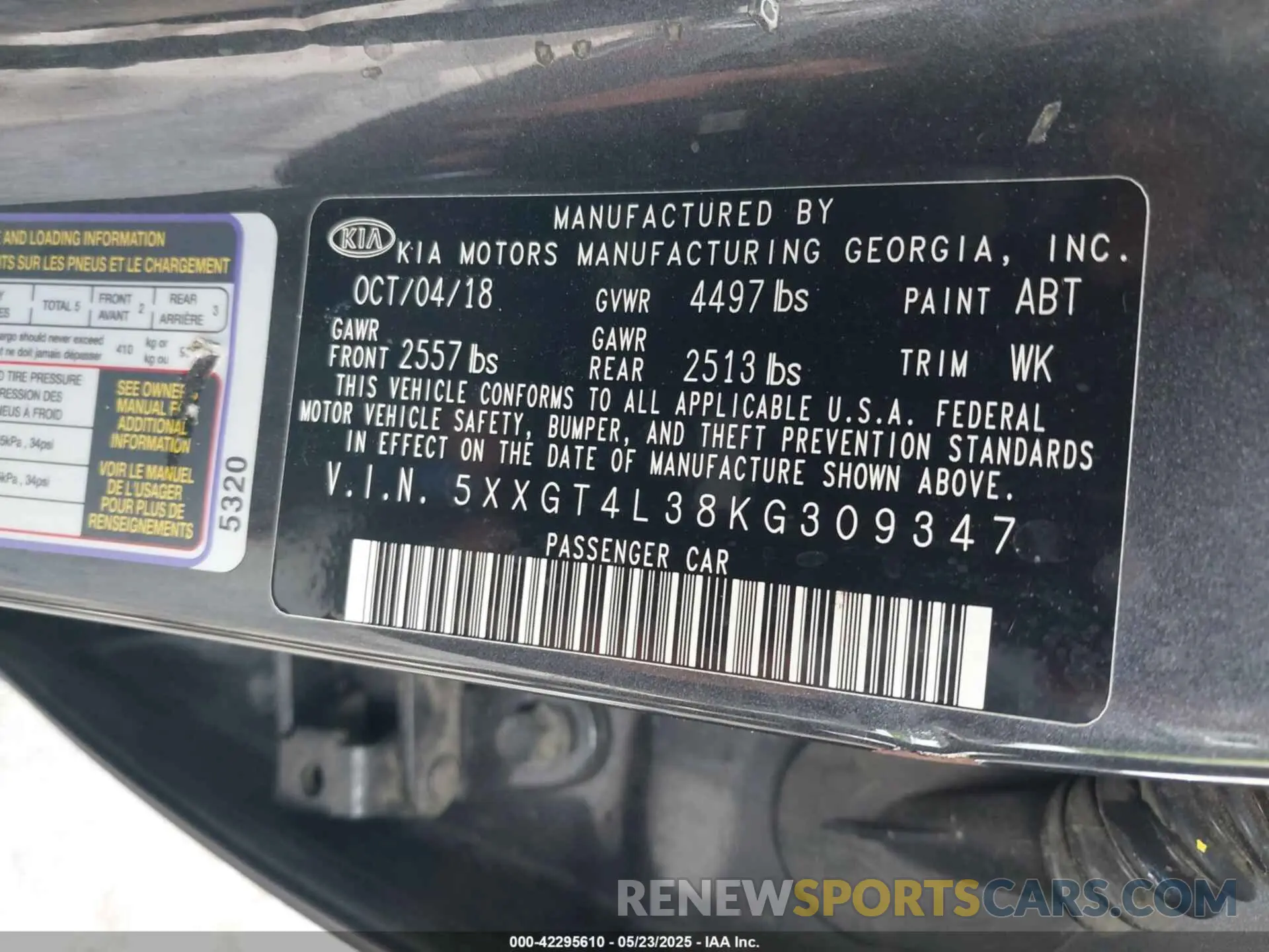 9 Photograph of a damaged car 5XXGT4L38KG309347 KIA OPTIMA 2019