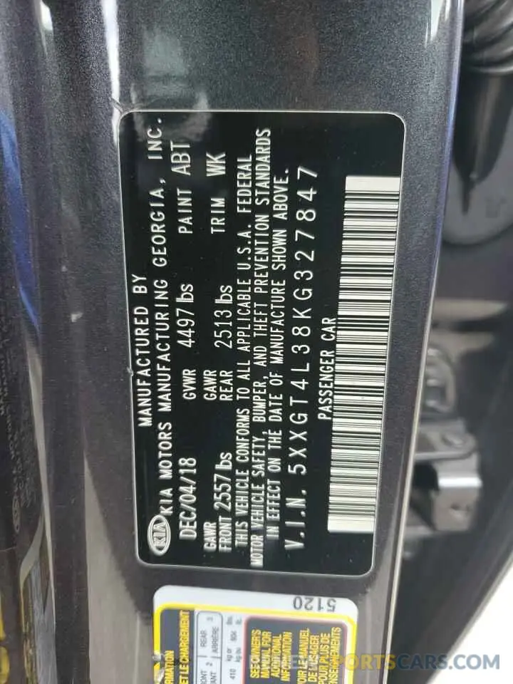 12 Photograph of a damaged car 5XXGT4L38KG327847 KIA OPTIMA 2019