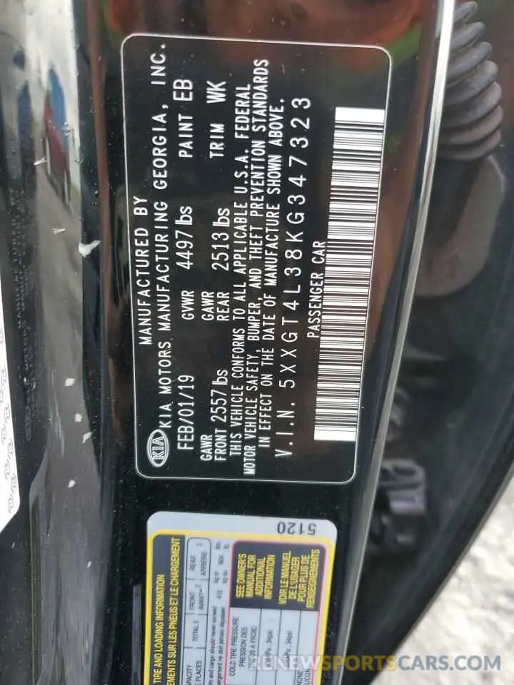 13 Photograph of a damaged car 5XXGT4L38KG347323 KIA OPTIMA 2019